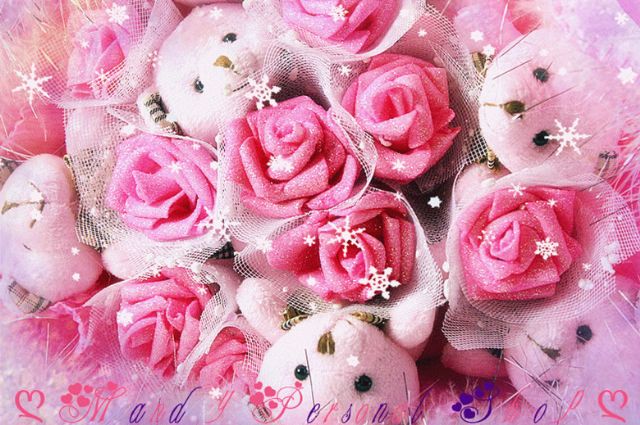ღMandy Professional Servicesღ最新情人節商品、禮品、贈品–閃亮布質玫瑰花紗網蕾絲花束熊-